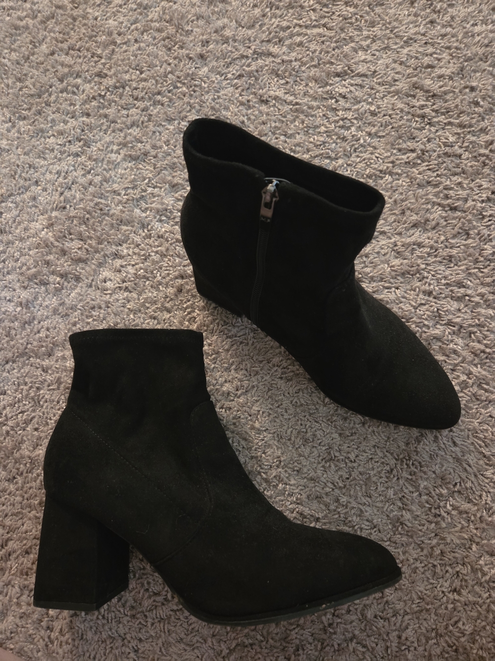 Women’s Black Suede Block Heel Ankle Boots